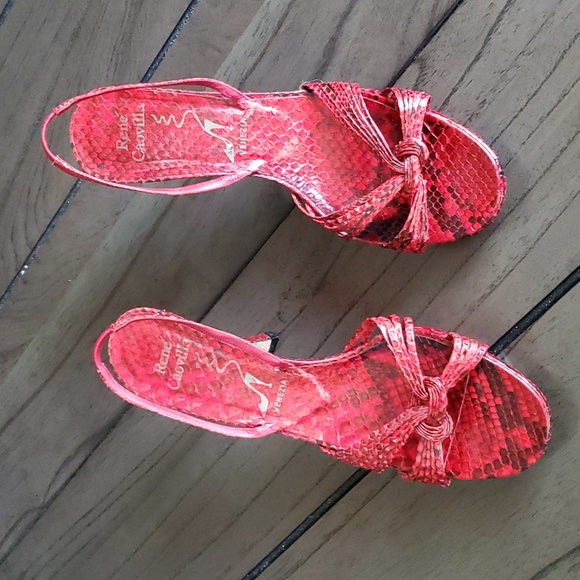 René Caovilla Snakeskin Slingback Heel Sandals, Red, 39EU (9US) - Picture 2 of 15